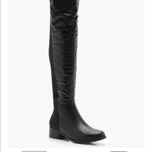 Boohoo Croc Knee High Boots